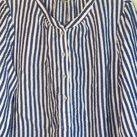 gauze boyfriend waffle striped long sleeve button M women blouse shirt - Picture 3 of 7